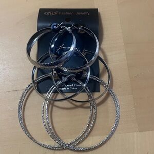 Set of 3 Silver Fashion Hoop Earrings